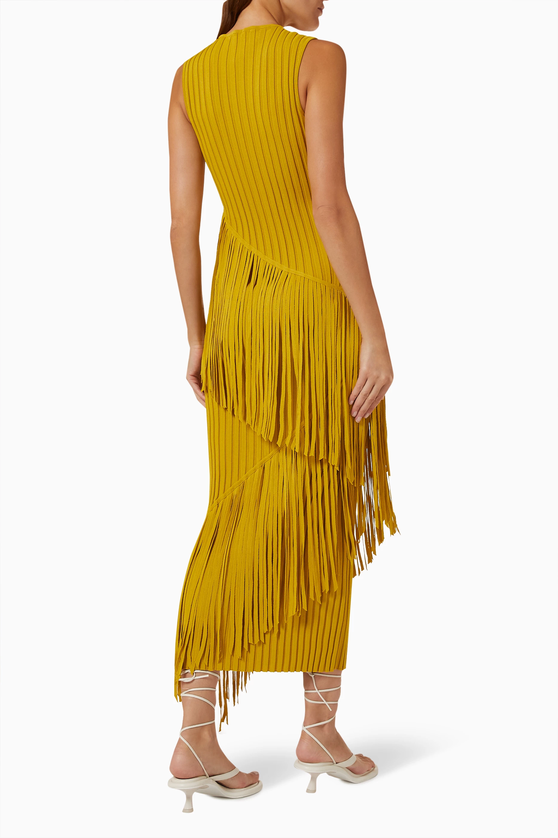 Zara yellow fringe dress sale