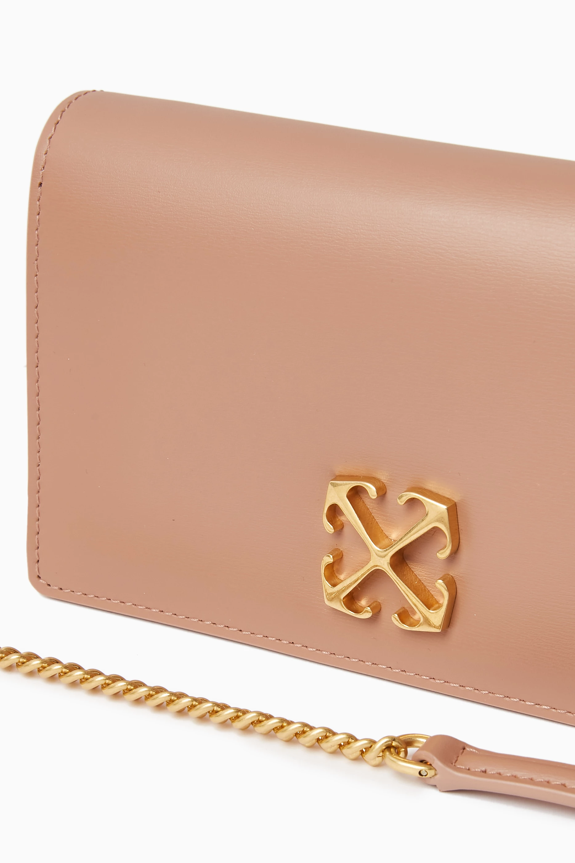 Buy Off-White Neutral Jitney Wallet on Chain in Leather For
