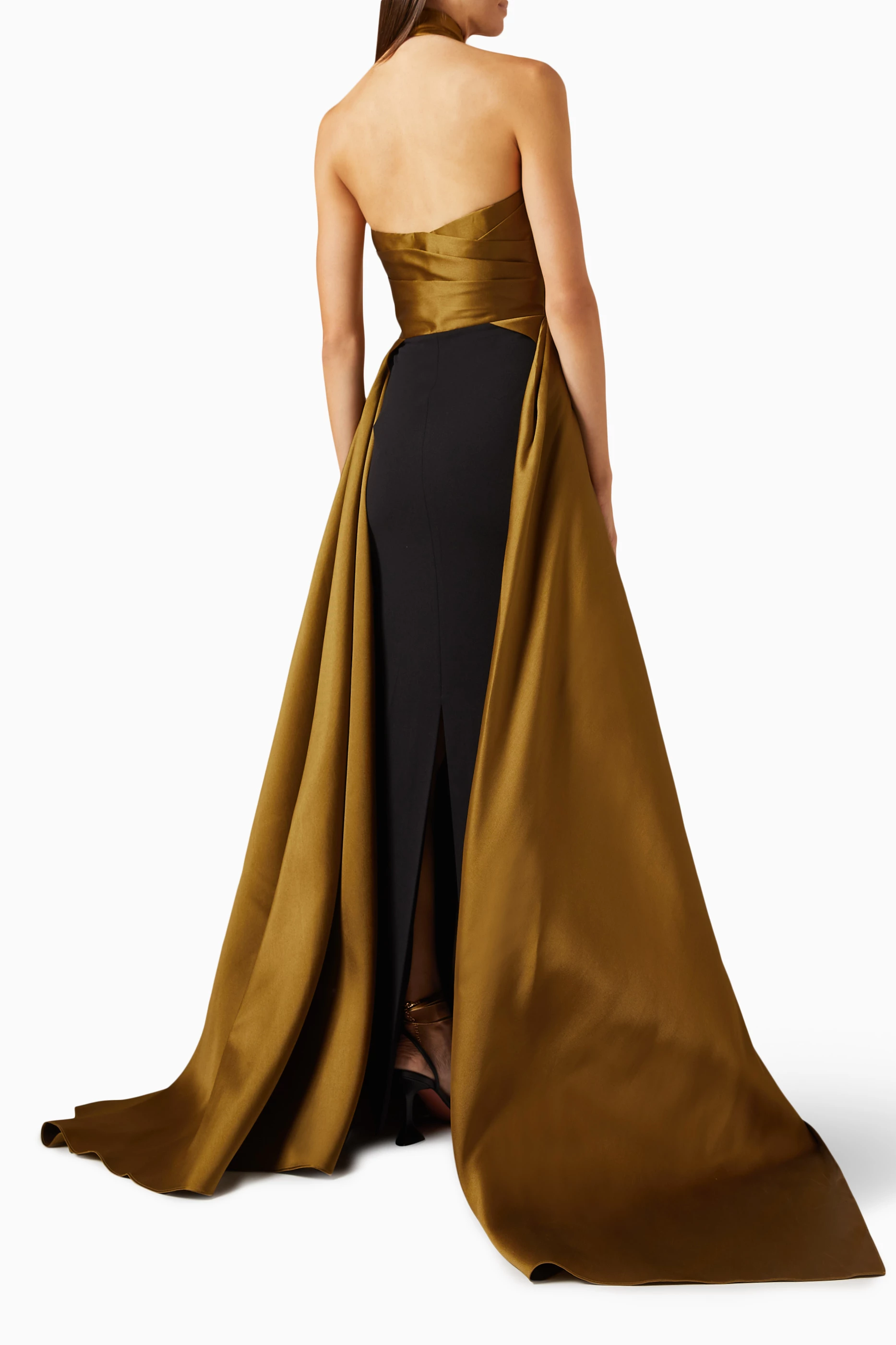Buy Solace London Gold Rumi Halterneck Maxi Dress in Twill