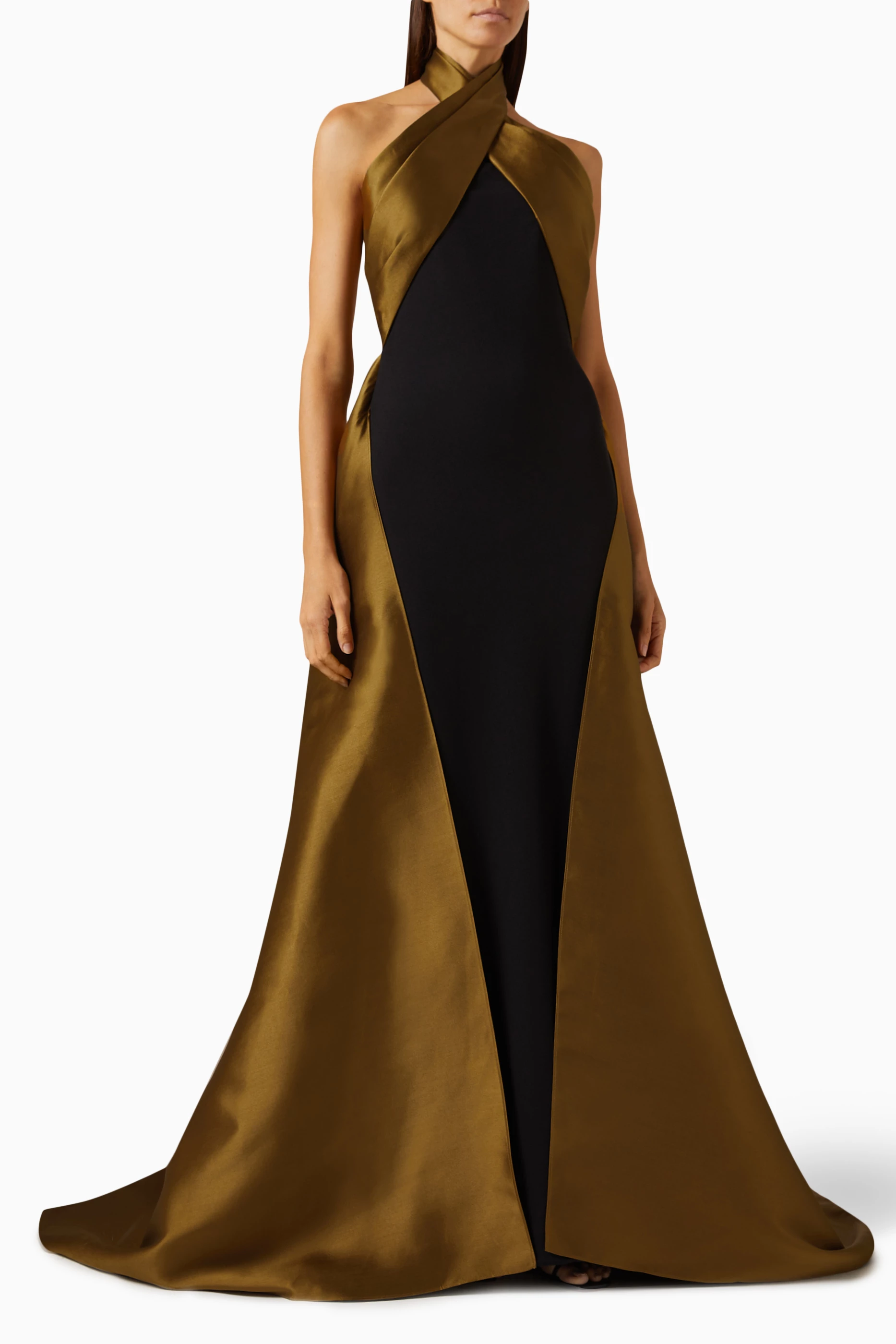 Buy Solace London Gold Rumi Halterneck Maxi Dress in Twill