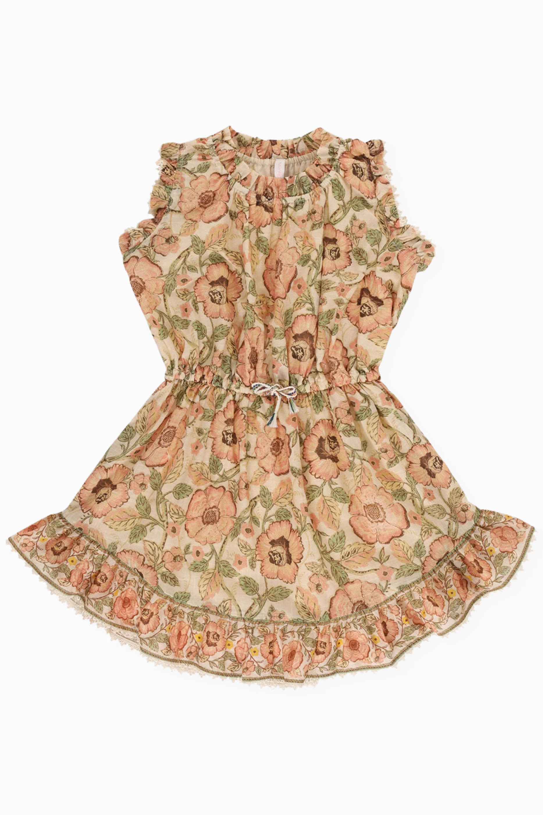 Buy Zimmermann Neutral Junie Flip Floral Dress in Cotton For Girls