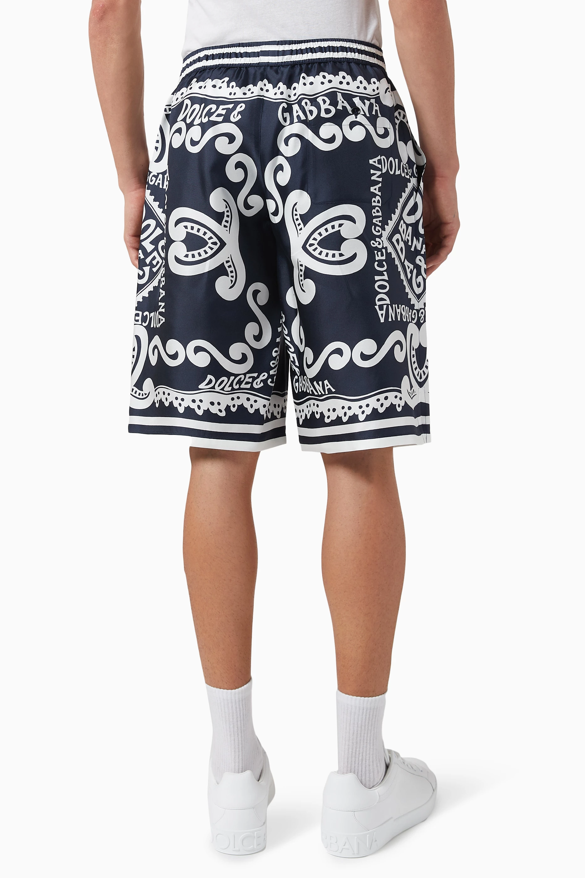 Buy Dolce & Gabbana Blue Marina Print Shorts in Silk-twill