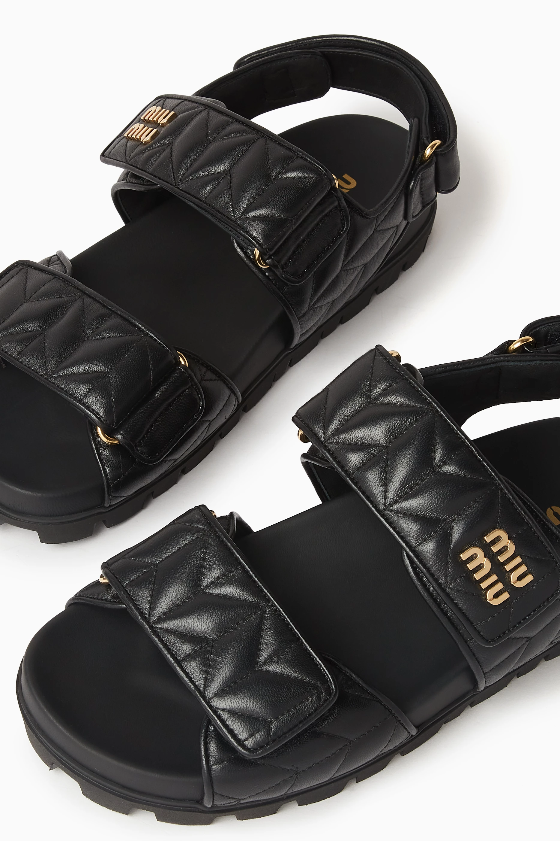 Buy Miu Miu Black Chunky Sandals in Matelasse Leather For