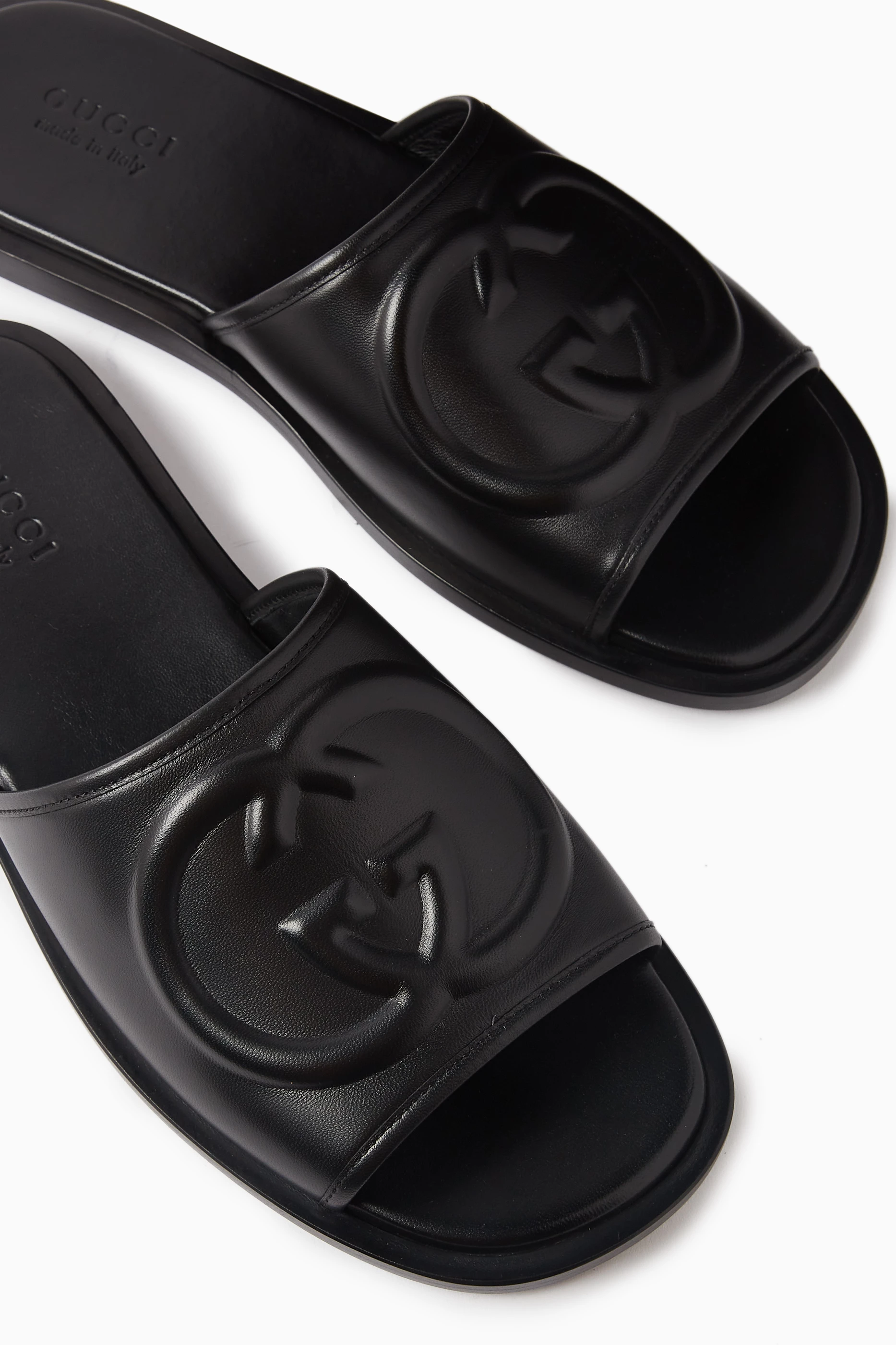 Buy Gucci Black GG Slide Sandals in Leather For Men Online Ounass Qatar