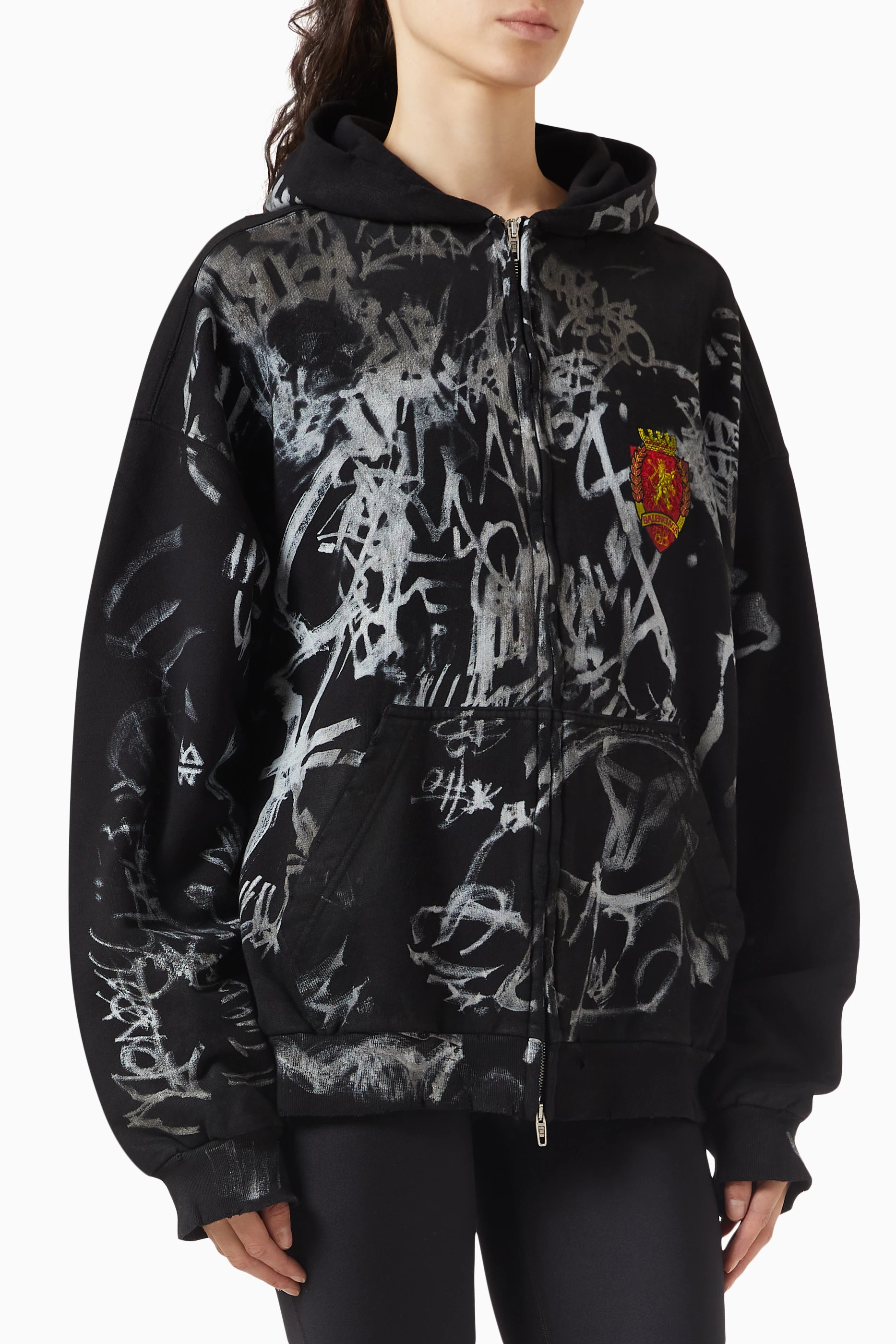 Buy Balenciaga Black Unisex Skater Zip up Hoodie Medium fit in Archetype Fleece For UNISEX Online Ounass Qatar