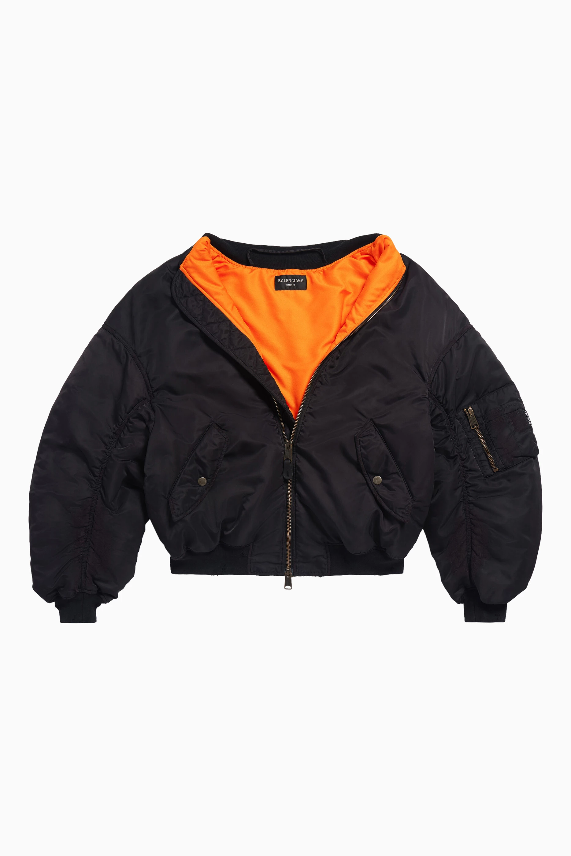 Buy Balenciaga Black Unisex Off Shoulder Bomber Jacket in