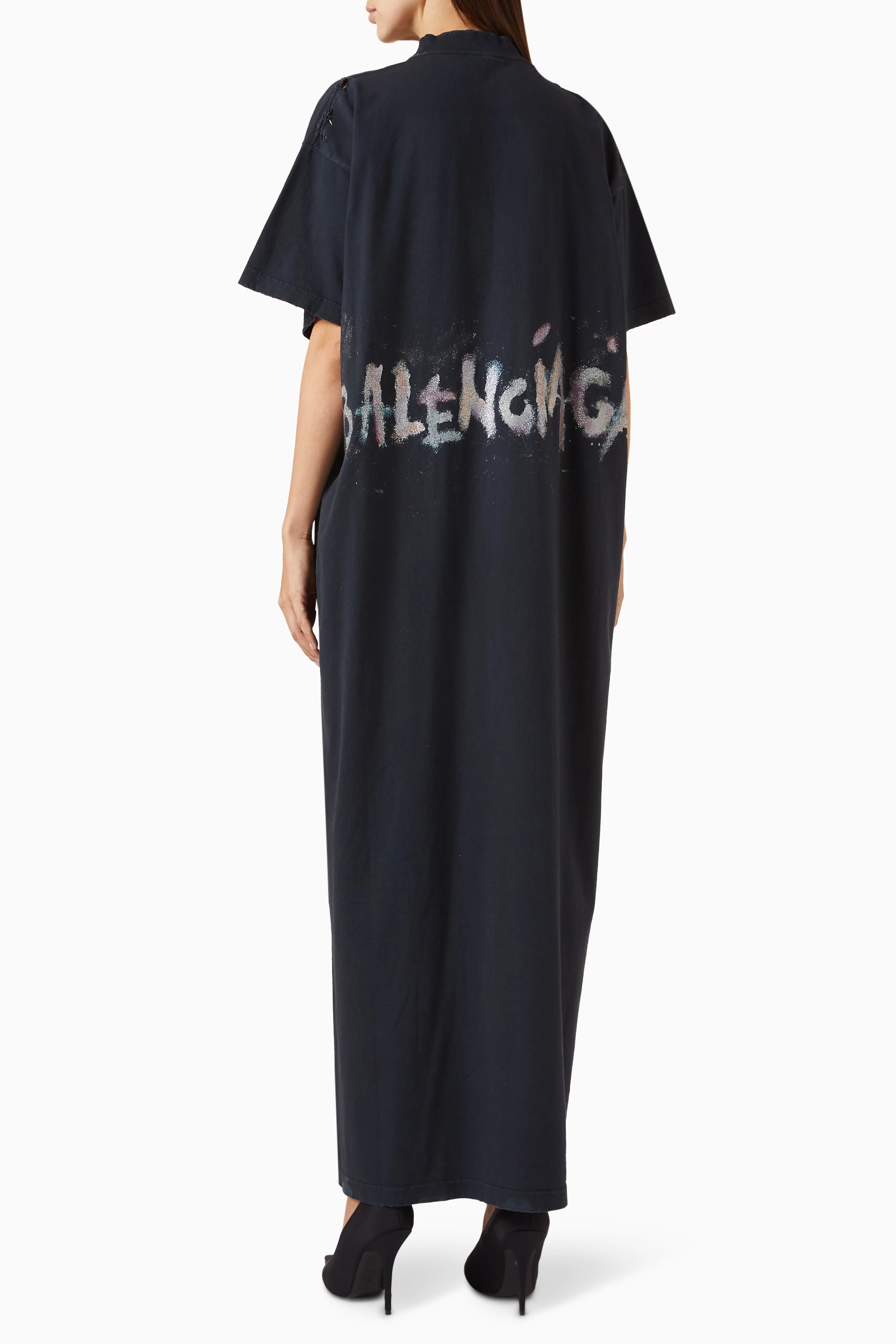 【BALENCIAGA】Nail Polish マキシ Tシャツドレス★ブラック Buy Balenciaga Black Nail Polish Maxi T-Shirt Dress in