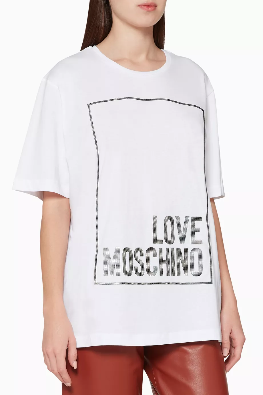 Buy Love Moschino White Logo Box T Shirt for Women in Qatar Ounass