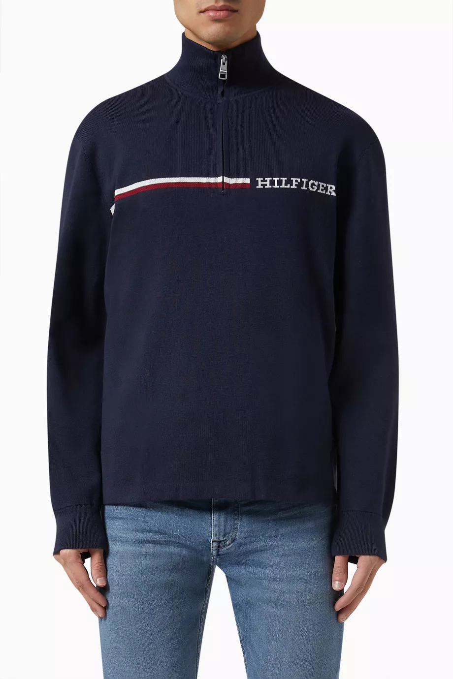 Tommy Hilfiger Men's Global Stripe Branded Zip Mock Sweatshirt