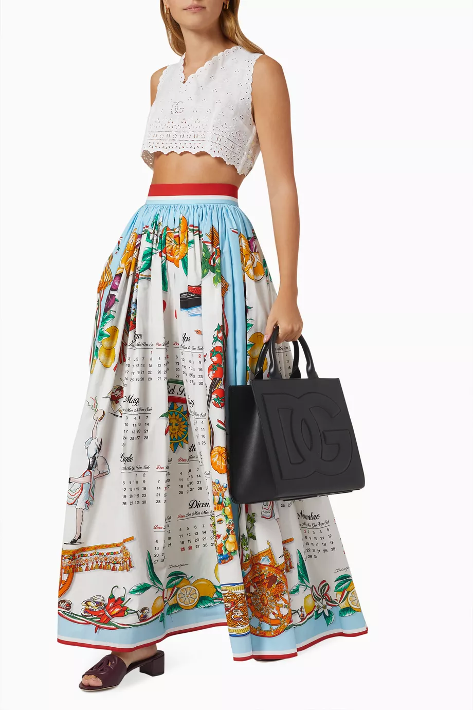 Jupe Maxi Dolce & Gabbana Blanc Imprimé Calendrier - Coton - Taille IT36/US2/XXS