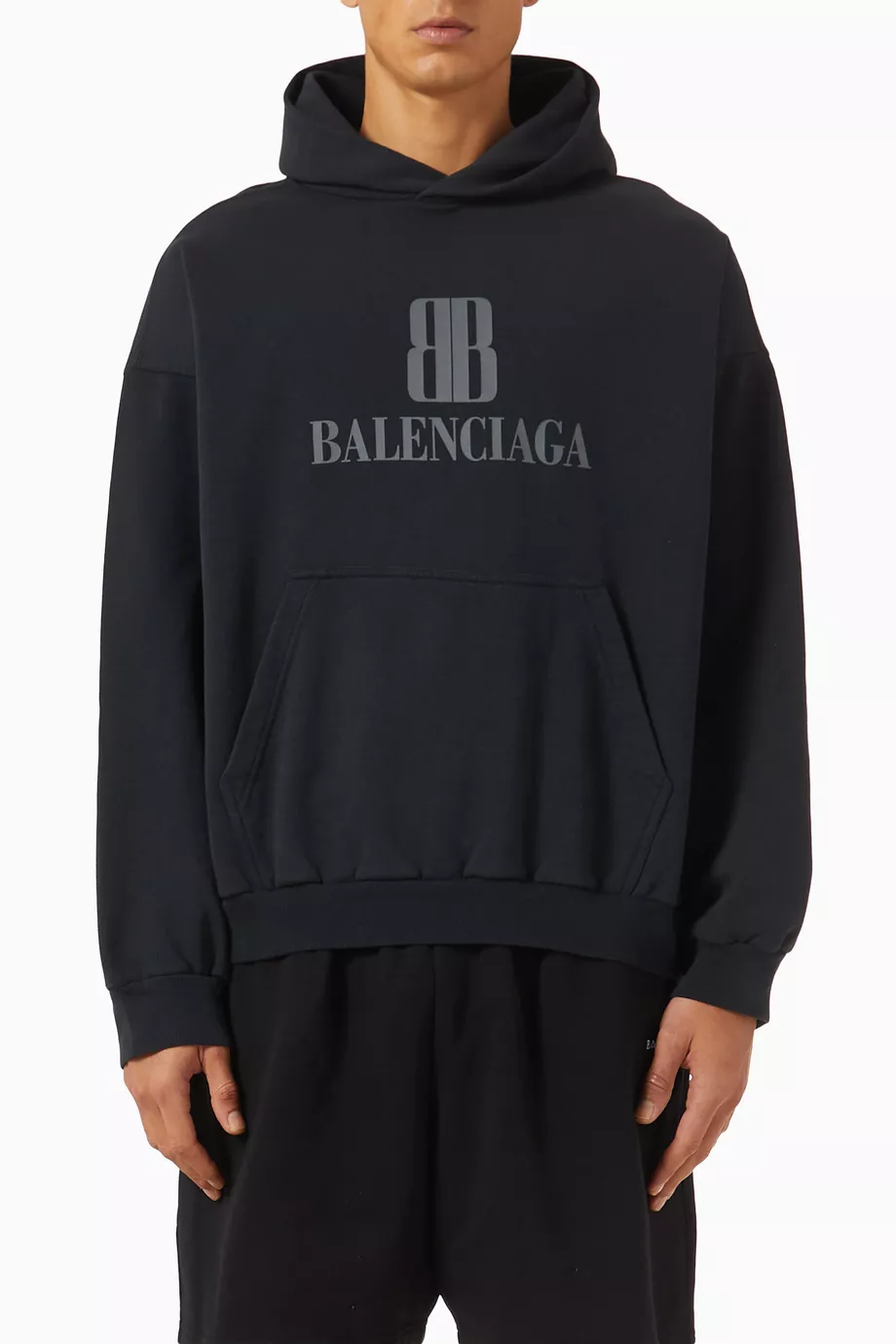 Buy Balenciaga Black Nano BB Medium Fit Hoodie in Dry Fleece